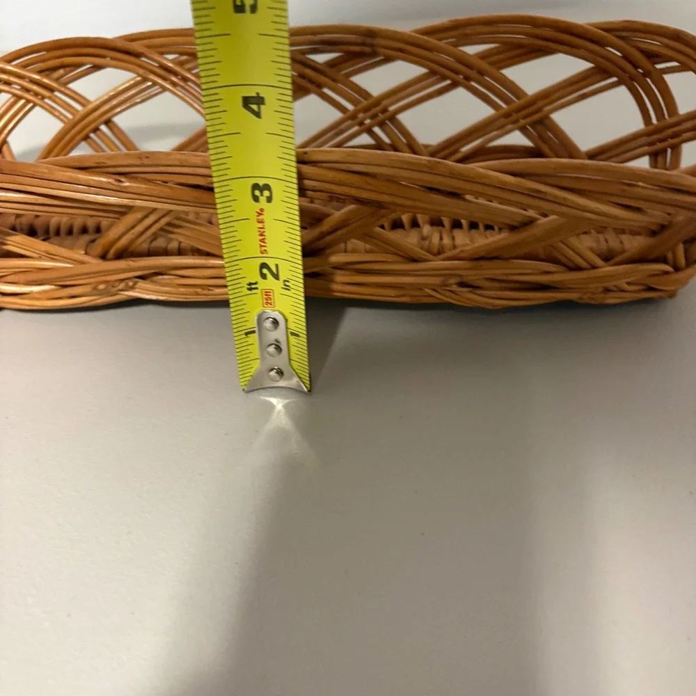 VTG Wicker Bread Basket Oval Lattice‎ Woven Rattan Serving Tray Brown 14 in